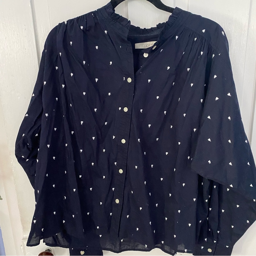 Loft Navy Heart Embroidered Shirt - Picture 2 of 5